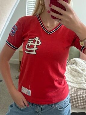 Russell Athletic Red T-Shirt with Vintage Logo Patch
